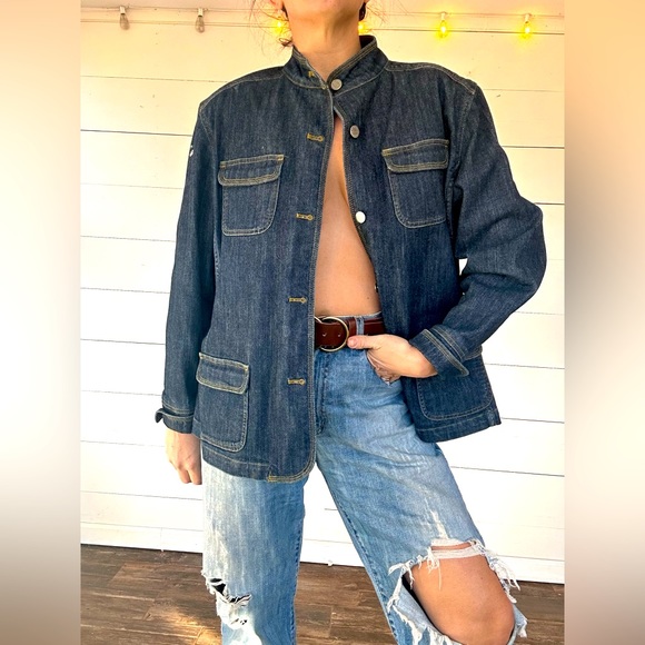 Vintage Y2k Eddie Bauer stand up collar denim jacket/blazer L - Picture 1 of 10